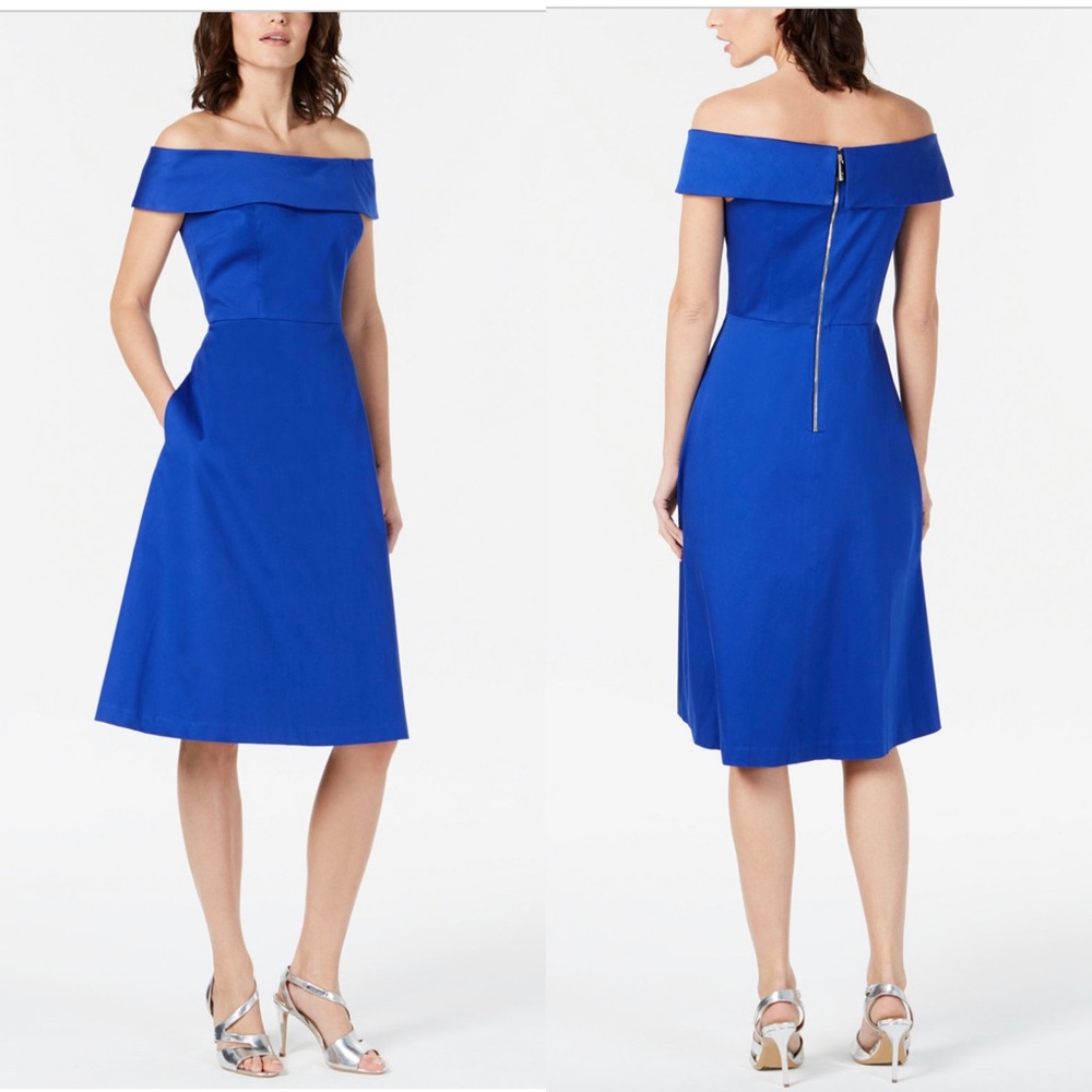 CALVIN KLEIN Off-The-Shoulder Sateen Dress